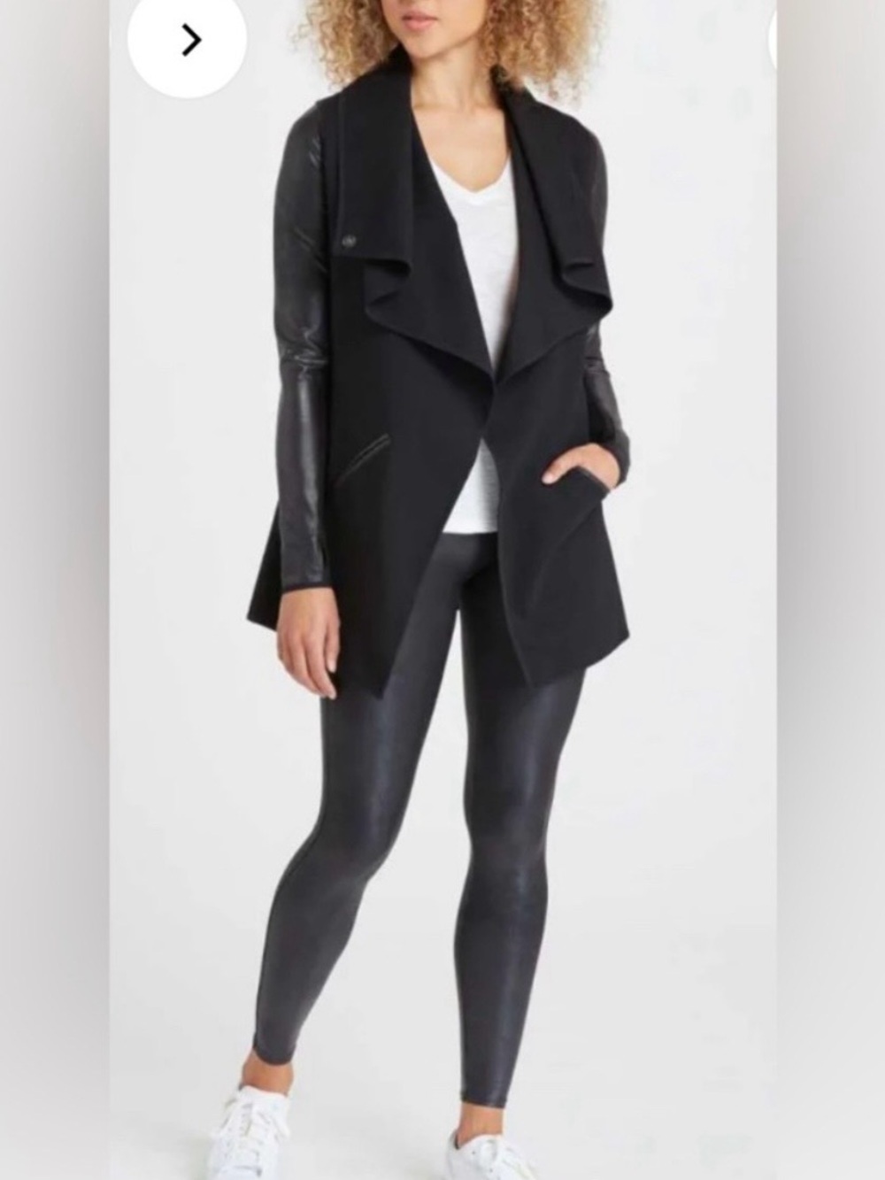 SPANX Black Faux Leather-Sleeve Convertible Jacket
